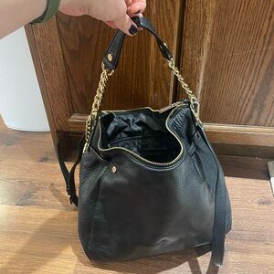 Michael Kors Black Leather Shoulder Bag with Gold Chain